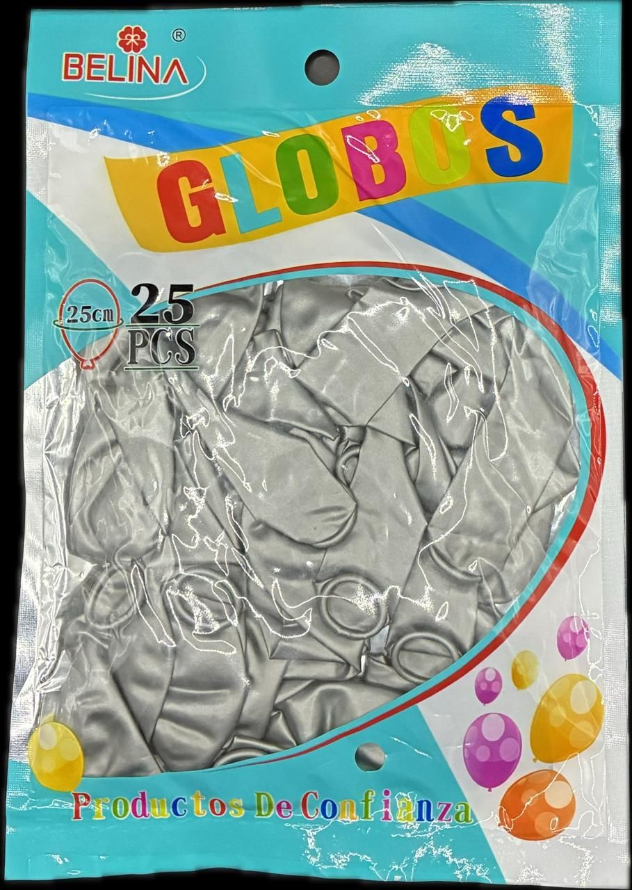 GLOBOS COLOR PLATEADO 25CM 25PCS 82199