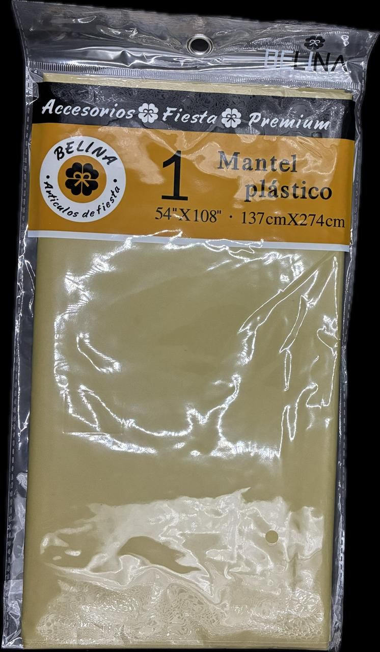 MANTEL PLASTICO DORADO 137X270